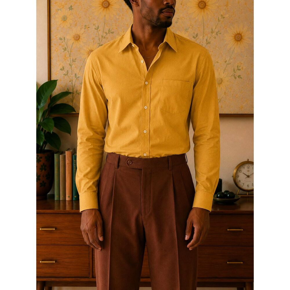 Marquis Mens Mustard Yellow Long Sleeve Dress Shirt Button Up L 16.5 Dopamine